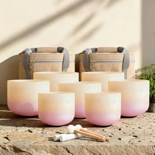 Hye-eun Sunset Crystal Singing Bowls Set 7-12 Inch 432hz Singing Bowls Meditation Sound Bowls Set of 7 with Carrying Case for Yoga Sound Healing - color: 7-12inch 432hz Sunset 7pcs
