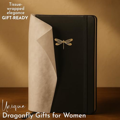 Dotted Journal, Ideal for Bullet Journaling - A5 Vegan Leather Notebook, 192 Archival-Quality Pages, QuillEase Bleed-Free Paper, Inner Pocket & Bookmark - Dragonfly Gifts for Women, Black Dragonfly - color: Black Dragonfly
