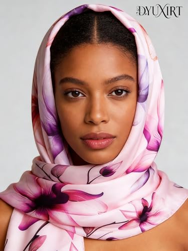 100% Mulberry Silk Oversized Women’s Sun-Shielding Shawl Formal Evening Neckwear Featherlight Airy - color: N24-lilac Bloom Scarf（69" X 21"inch）