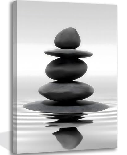 Zen Canvas Wall Art Black Stacked Stone Poster Print for Spas Bathrooms Yoga Rooms Meditation Spaces Ready to Hang 12x16in Framed - color: Canvas Black Stone, size: 16"L x 12"W
