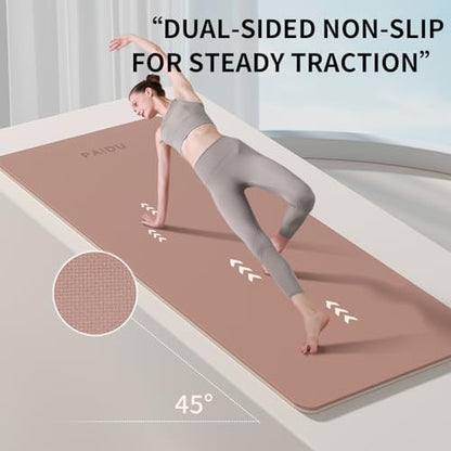 PAIDU Yoga Mat Non Slip Anti-tear,extra thick-2/5 inch（10MM）High Resiliency Professional POE Yoga Mats for Women Men Kids,72"x24"inch,Workout, Yoga, Pilates and Floor Exercise, with Carrier Strap - color: Brown+Apricot