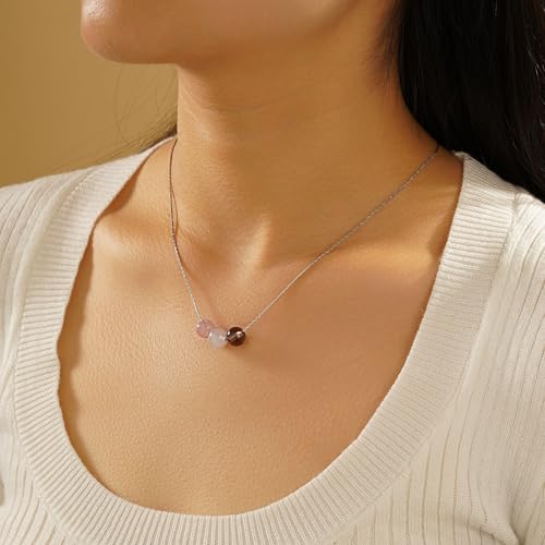 Amethyst Necklace for Women Men - Natural Stone Beaded Yoga Stress Relief Healing Chakra, Inspirational Anxiety Calm String, Protection Birthday Gifts with Blessing Card - color: White Gold-Natural stone necklace