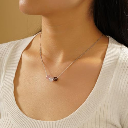 Amethyst Necklace for Women Men - Natural Stone Beaded Yoga Stress Relief Healing Chakra, Inspirational Anxiety Calm String, Protection Birthday Gifts with Blessing Card - color: White Gold-Natural stone necklace