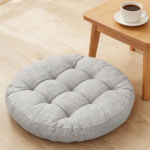 Meditation Floor Pillow Large Round Floor Cushions for Adults Button Tufted Seat Cushions for Outdoor Yoga Tatami Living Room 17 x 17 Inch(Pack of 1), Light Gray