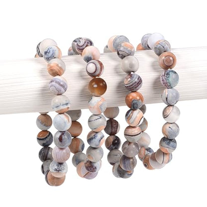 Justinstones Gem Semi Precious Gemstone 10mm Round Beads Stretch Bracelet 7 Inch Unisex - color: Matte Pink Zebra