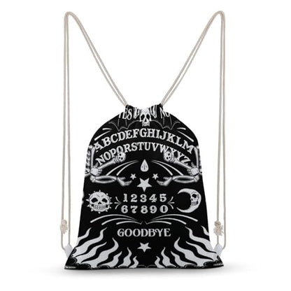Skull Skeleton Witch Board Tarot Black Art Portable Canvas Drawstring Backpack with Drawstring Pockets 35x50cm - color: Skull Skeleton Witch Board Tarot Black Art, size: 35x50cm