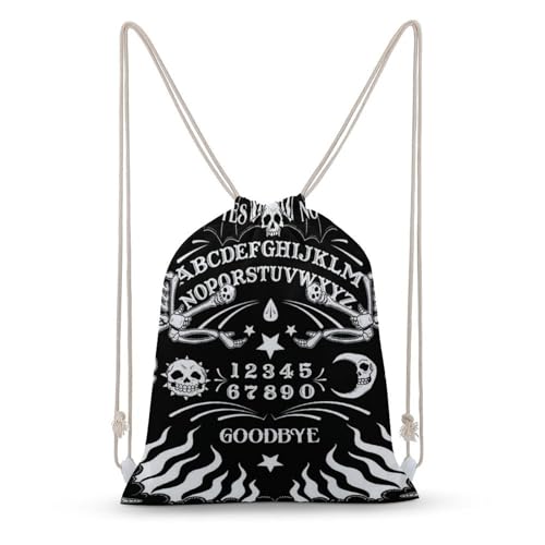 Skull Skeleton Witch Board Tarot Black Art Portable Canvas Drawstring Backpack with Drawstring Pockets 35x50cm - color: Skull Skeleton Witch Board Tarot Black Art, size: 35x50cm
