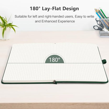 RETTACY Graph Grid Paper Notebook, 192 Pages, A5 Medium Size (5.7'' x 8.3''), 5 Squares per Inch, Leather Hardcover, 100 GSM Thick Paper, for School, Students, Math, Engineering (Dark Green) - color: Dark Green, style: Grid