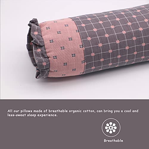 Round Neck Buckwheat Pillow, Neck Support Cervical Pillow for Side and Back Sleepers with Removable Washable Cover (16x4 inch, Grey&Pink) - color: Grey&pink
