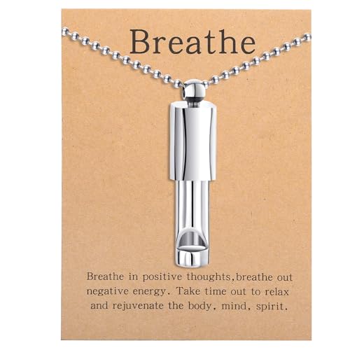 Anxiety Whistle Frequency Healing Devices Mindfulness Breathing Necklace Meditation Stress Relief Tuning Tool Outdoor Emergency Life Saving Tools Jewelry Gift for Women Men - color: Steel