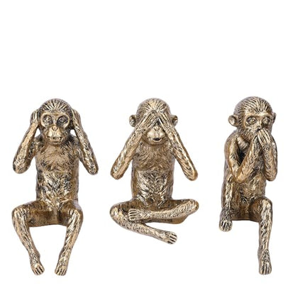 DOVDOV Three Wise Monkeys Statue Set: Hear No Evil, See No Evil, Speak No Evil Monkey Sculpture Gold Home Decor for Bookshelves, Offices, Living Room Coffee Tables, and Partition Decor Small Figurine