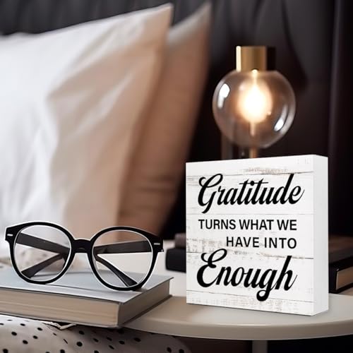 Gratitude Turns What We Have into Enough Wood Box Sign, Inspirational Desk Decor for Women, Mental Health Anxiety Relief Cure Gift 5x5x1 INCH - style: Gratitude Turns