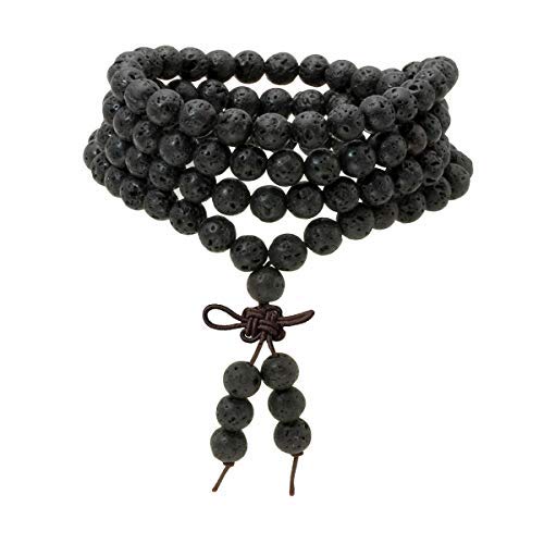Eigso 6mm 8 mm Natural Mala Beads Wristlets for Women Men 108 Lava Rocks Healing Tibetan Prayer Bracelet Necklace for Man Woman - color: D:8mm Lava Rock