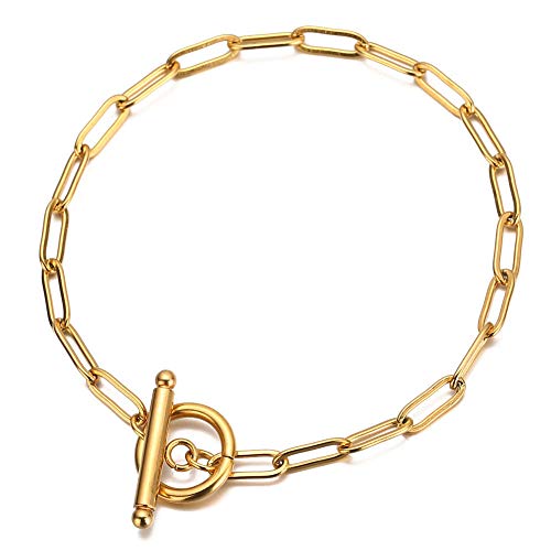 WangGao Stainless Steel OT Buckle Paperclip Link Chain Bracelet for Women Popular Minimalist Jewelry - color: Gold, size: 8.07inches