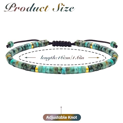 BONNY BOXX Braided Genuine Bracelet, Elegant Handcrafted Natural Gemstone Crystal Bracelet Healing Power Energy Inspirational Gifts with Card for Unisex - color: African Turquoise, size: 2*4MM