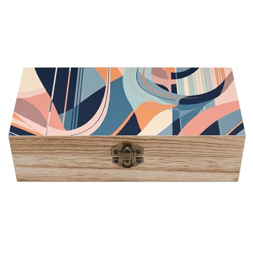 Wooden Box Wood Storage Box Trinket Box Geometric Modernism Printed Storage Boxes with Lids for Souvenirs And Jewelry