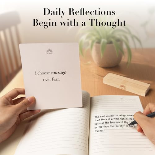 Positive Affirmation Cards with Wooden Display Stand, 88 Mindful Quotes for Daily Reflection, 720 GSM Inspirational Cardstock, Personal Growth & Office, Home Decor Gift for Men & Women