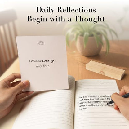 Positive Affirmation Cards with Wooden Display Stand, 88 Mindful Quotes for Daily Reflection, 720 GSM Inspirational Cardstock, Personal Growth & Office, Home Decor Gift for Men & Women