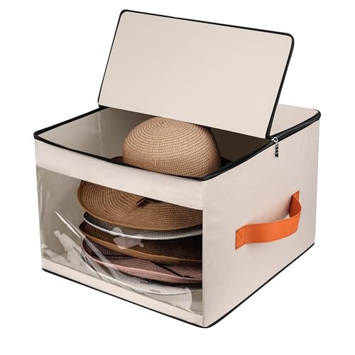 Upgraded Hat Storage Box for Women & Men,Closet Hat Boxes Organizer Bag with Dustproof Lids,Cowboy Hat Box,Hat Carrier Case For Travel - color: Beige