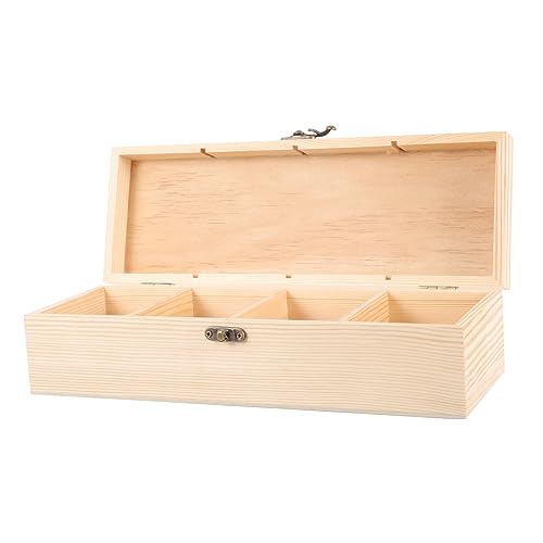 SOLUSTRE 4-Slot Wooden Storage Box Natural Wood Tea Bag Organizer Decorative Craft Box for Jewelry and Small Items for Home Decor