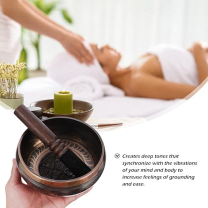 BESTonZON Tibetan Meditation Singing Bowl with Wooden Mallet High Resonance Sound for Yoga Relaxation Music Therapy and Home Decoration