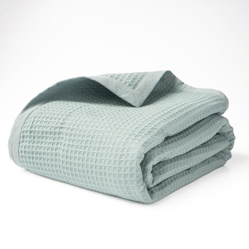 GOTS Certified 100% Organic Cotton Throw Blanket, 60" X 80" Blankets & Throws for Bed, Throw Blanket for Couch,Modern & Cozy Blanket, All Seasons Waffle Blanket, Soft Blanket (Silver Blue) - color: Silver Blue, size: Organic Cotton - Twin