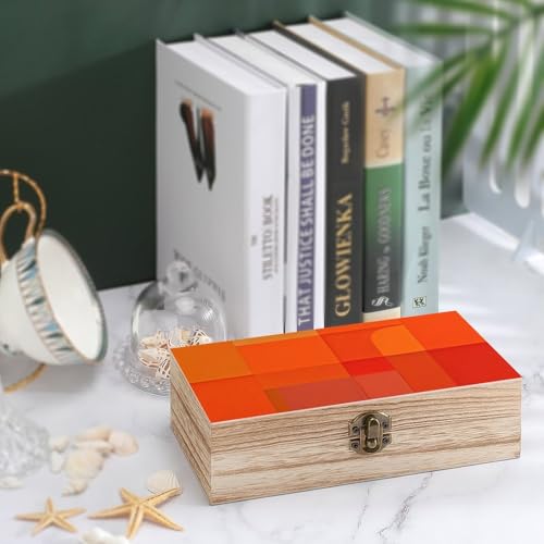 Large Wooden Storage Box With Lid And Front Clasp Orange And Gray Abstract Wooden Jewelry Box Office Desk Organizer Bins Beautifully Keepsake Boxes Memory Boxes Jewelry Organizer