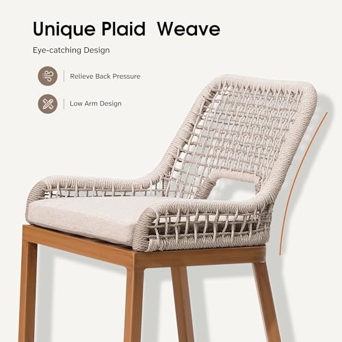 PURPLE LEAF Counter Height Bar Stools Set of 2 Outdoor Bar Chair with Backrest and Footrest Cushions Included Modern Patio Metal Counter Stools - color: Classic/Plaid, size: 2pc-24.8"h
