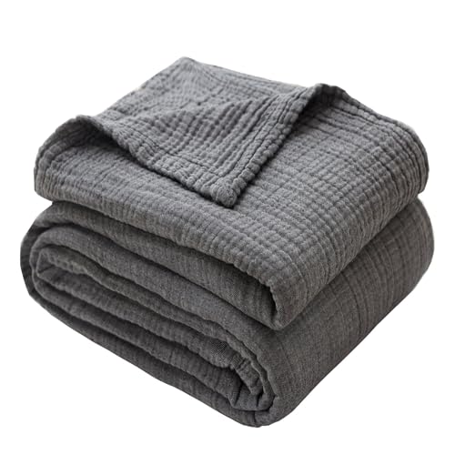 Boho Throw Blanket, 100% Cotton Ultra Soft Luxury Throw Rustic Quilt, Muslin Breathable Soft Bed Throw ，All Throw for Sofa Couch Chair 60×80 Inch (Grey Cotton Blanket 80x90 Inch, 80x90 Inch) - color: Grey, size: 80x90 Inch