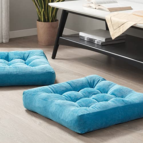 Meditation Floor Pillow Set of 2, Square Large Pillows Seating for Adults, Tufted Corduroy Cushion for Living Room Tatami, Turquoise, 22x22 Inch - color: Square | Turquiose | 2 Pack, size: 2 Pack