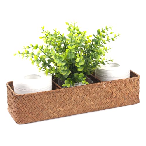 Seagrass Toilet Tank Basket with 3 Section, Bathroom Toilet Paper Storage Baskets for Organizing (Natural) - color: Natural