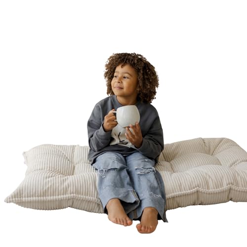 Tufted Floor Cushion – Plush Corduroy Floor Pillow for Reading Nook, Meditation and Yoga – Soft Cozy Window Seat Cushion for Living Room and Bedroom for Adults and Kids - made in EU (Soft Ecru, Large) - color: Soft Ecru, size: Large — 59×35.5 in (150×90 c