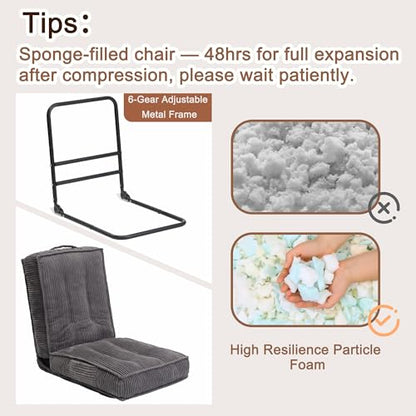 Adjustable Floor Chair with Back Support, 6-Position, Folding Japanese Meditation Tatami Chair, Comfy Gaming Chairs for Adults, Accent Sofa Reading Chairs, Living Room, Bedroom, Dark Grey - color: Dark Grey