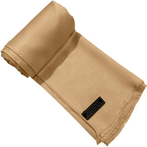 CJ Apparel Solid Color Fringe Design Fringe Shawl Scarf Wrap Stole Throw Head Wrap Pashmina Gift Hand Made in Nepal New - color: Dark Cream Fc1034