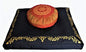 Meditation Cushion Set Round or Crescent Zafu Zabuton - Sacred Symbols - color: Eternal Knot Saffron on Black Zabuton