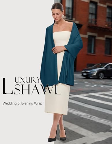 PULI Women's Pashmina Shawl Wraps for Evening Dress Large Scarf Blanket Long Wedding Bridal Winter Warm Shoulder Wrap - color: Dark Cyan