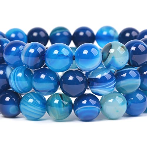 Justinstones Gem Semi Precious Gemstone 10mm Round Beads Stretch Bracelet 7 Inch Unisex - color: Dyed Blue Brazilian Agate