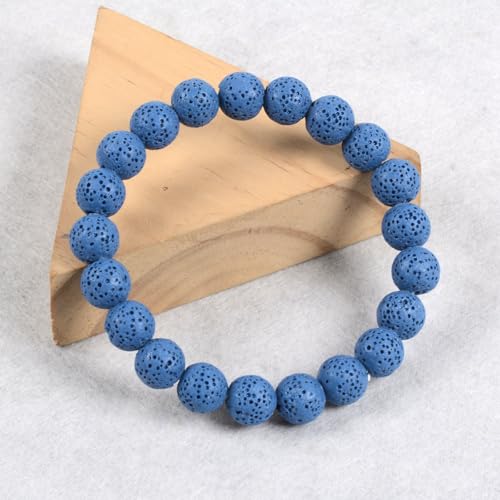 Justinstones Gem Semi Precious Gemstone 10mm Round Beads Stretch Bracelet 7 Inch Unisex - color: Dyed Blue Lava