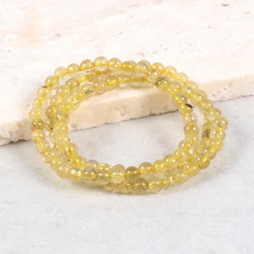 Justinstones Gem Semi Precious Gemstone 3pcs 4mm Round Beads Stretch Bracelet 6.5 Inch Unisex - color: Golden Rutilated Quartz