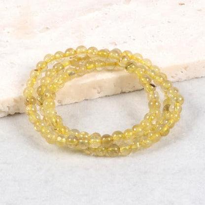 Justinstones Gem Semi Precious Gemstone 3pcs 4mm Round Beads Stretch Bracelet 6.5 Inch Unisex - color: Golden Rutilated Quartz