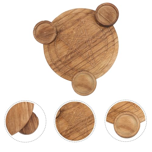 Angoily Pentacle Wooden Candle Holder Divination Altar Candlestick Plate for Tarot Rituals Religious Supplies Home Décor