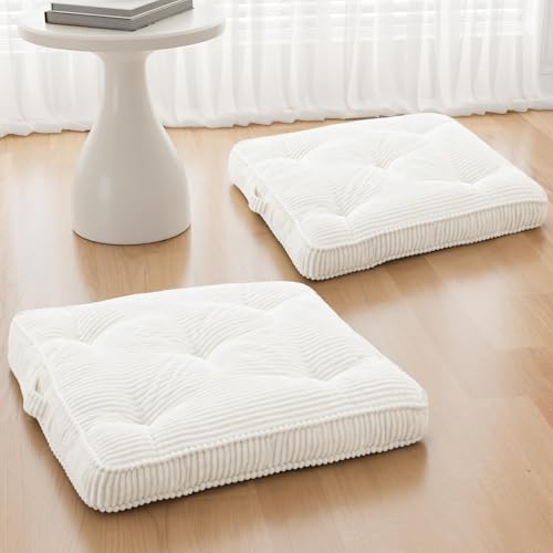 Meditation Floor Cushion Set of 2, 22x22 Tufted Floor Pillow for Adults, Square Large Meditation Cushion Pillow, Corduroy Sitting Pillow with Handle, Yoga Seating for Tatami, Beige - color: Beige, size: 22x22x4 inch