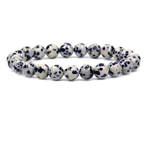 Amandastone Natural Gemstone 8mm Round Beads Stretch Bracelet 7 Inch - color: Dalmatian Jasper