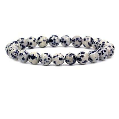 Amandastone Natural Gemstone 8mm Round Beads Stretch Bracelet 7 Inch - color: Dalmatian Jasper