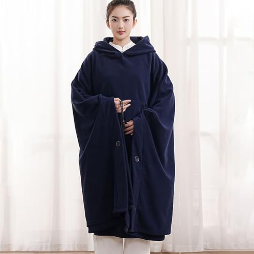 Meditation Buddhist Hooded Cloak Coat,Meditation Cloak Cape for Men and Women,Thickened Meditation Cloak,Meditation - color: Blue, size: Large