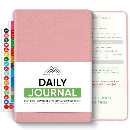 Best Daily Journal for Men & Women - Gratitude, Manifestation & Guided Journal with Prompts for Personal Growth (A5, Pink) - PRODUCTIVITY STORE - color: Pink