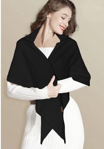 Shawl Wraps For Women,Womens Knitted Knotted Shawls Wool Cashmere Shoulder Top Sweater Shawl Scarf for Fall Winter - color: Black Gray