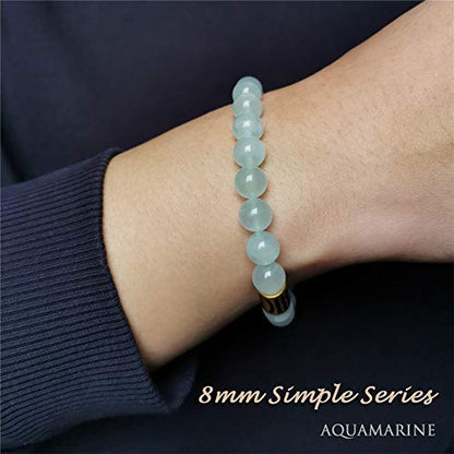 Morchic 8mm Genuine Gemstone Stretch Bracelet for Women Men Unisex, Natural Energy Crystal Stone Beads, Classic Simple Design Cuff Birthday Gift 7.5 Inch - color: Aquamarine