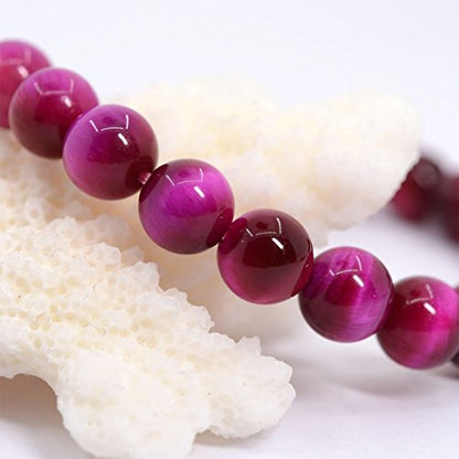 Justinstones Gem Semi Precious Gemstone 8mm Round Beads Stretch Bracelet 7 Inch Unisex - color: AA Rose Tiger Eye