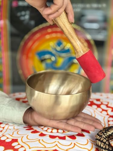 Handmade Tibetan Singing Bowl Set with Wooden Mallet & Cushion | Brass Meditation Sound Bowl for Yoga, Healing, Chakra Balancing, Stress Relief & Mindfulness | Spiritual Gift Item (15 CM)